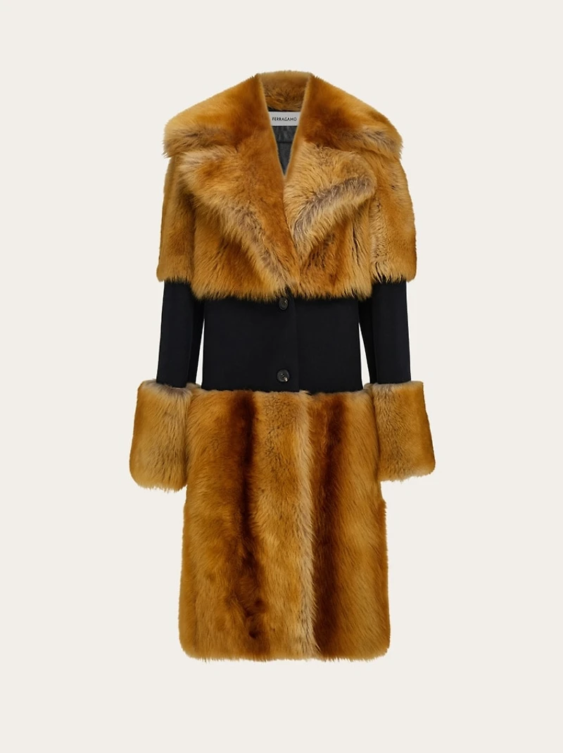 Shearling coat with wool inlay
