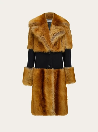 Shearling coat with wool inlay