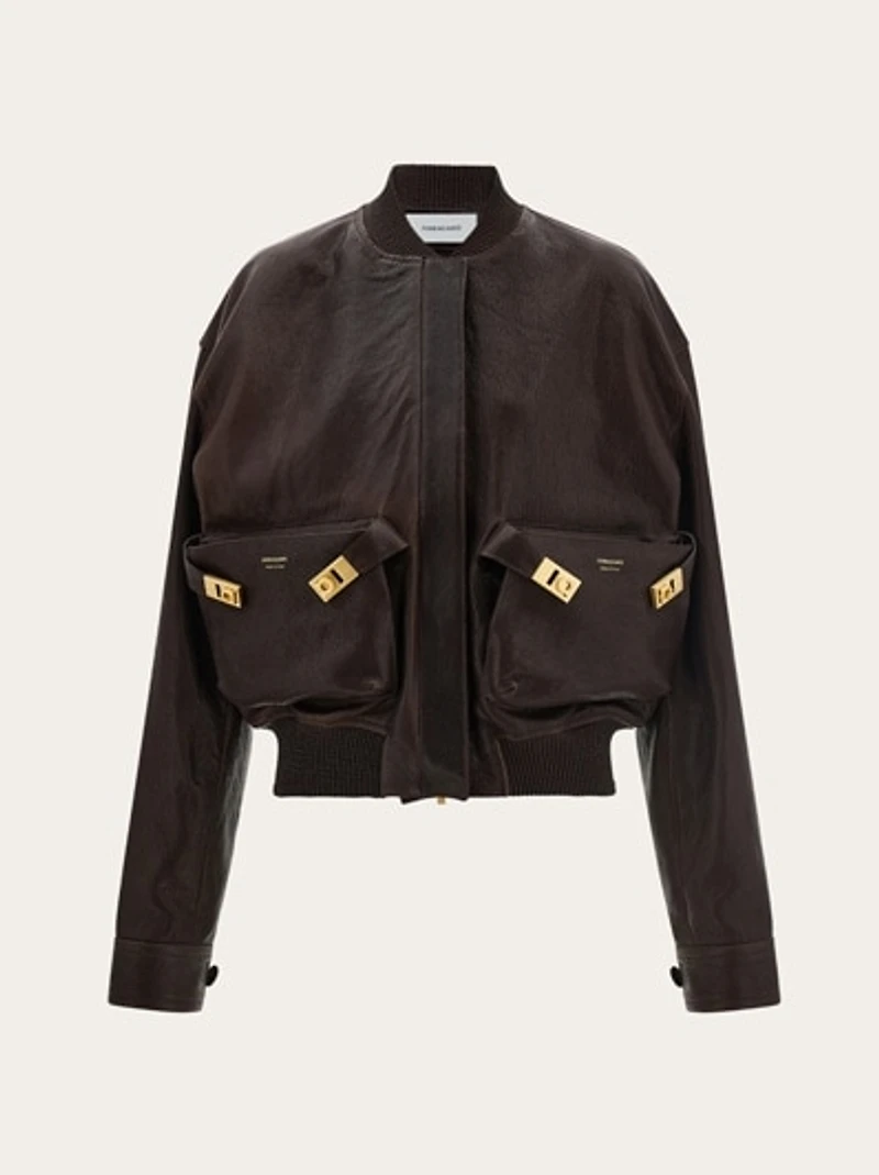 Leather bomber jacket