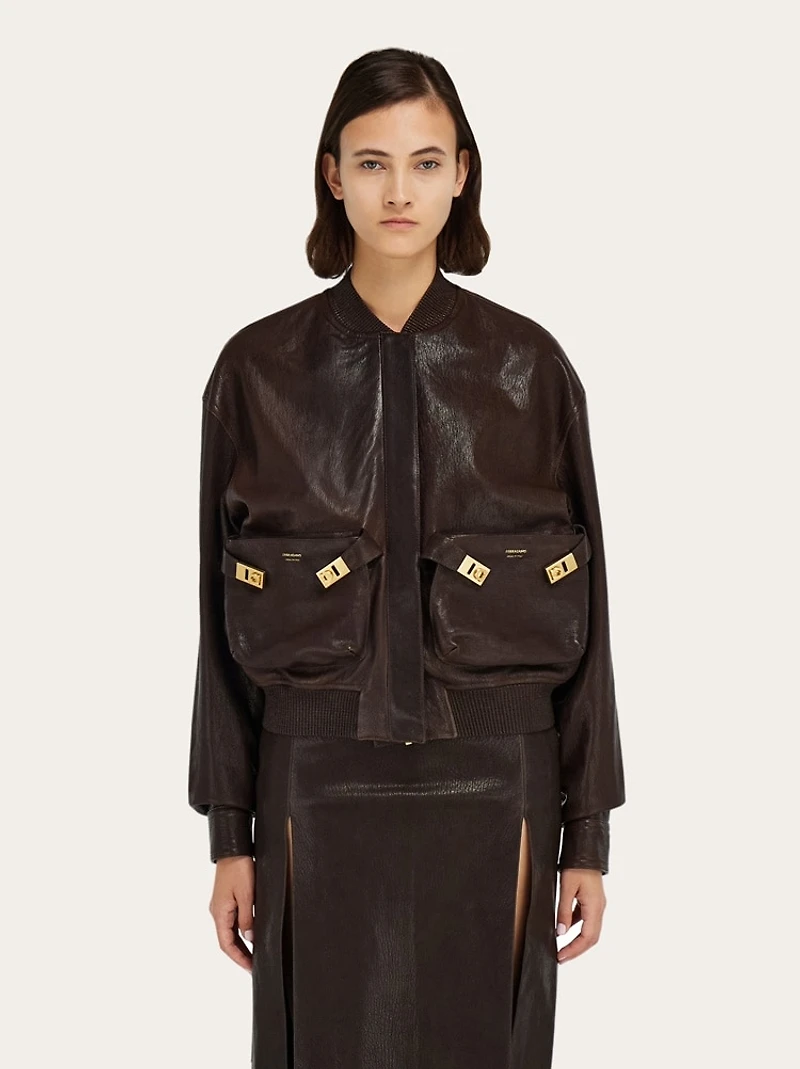 Leather bomber jacket