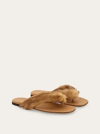 Thong sandal with fur detail