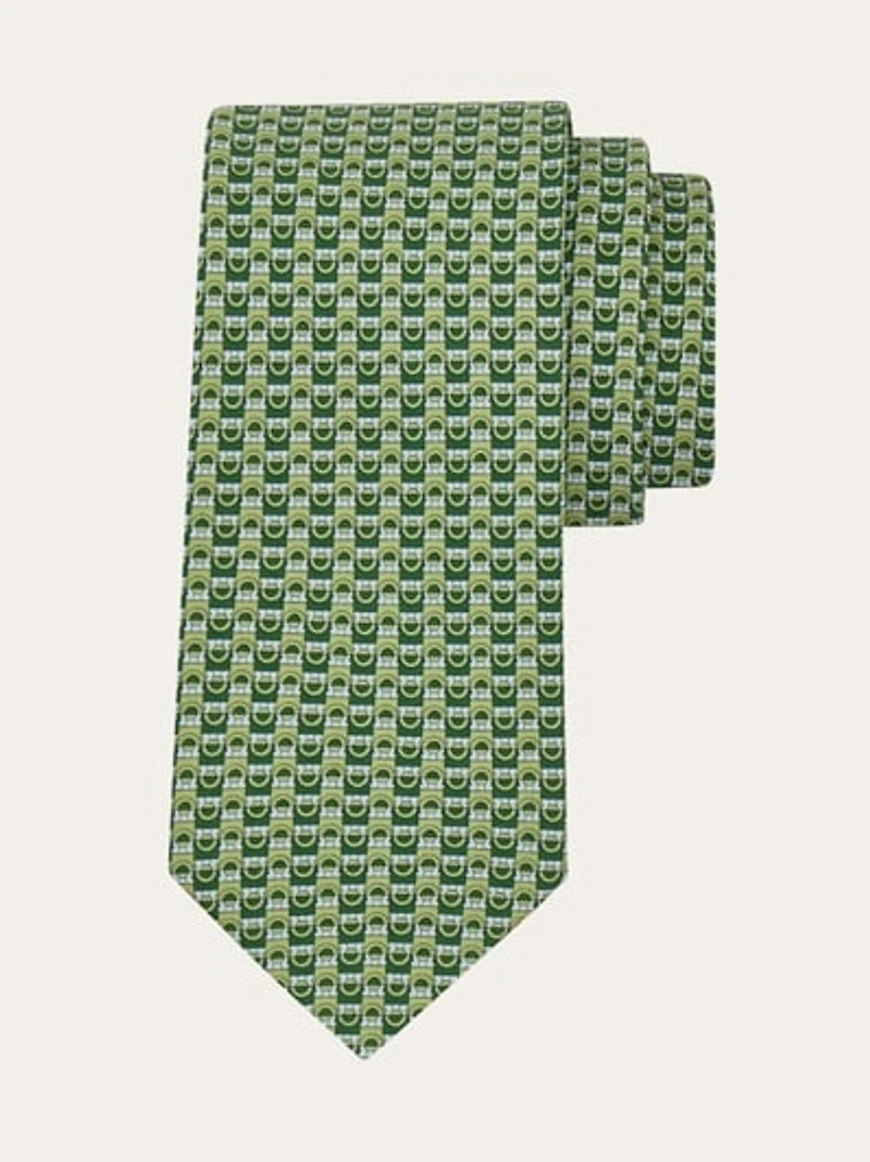 Gancini bicolor print silk tie