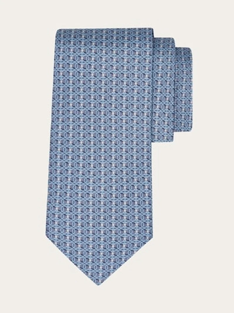 Gancini chain print silk tie