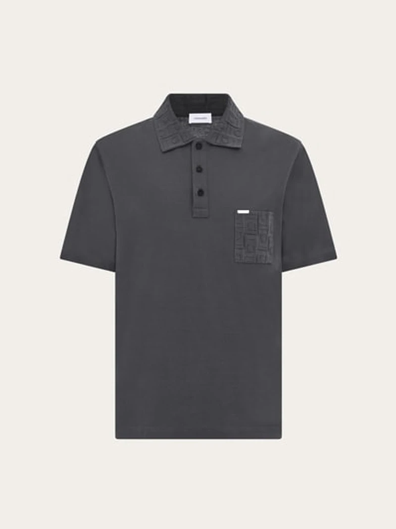 V-neck polo with jacquard pocket detail