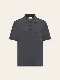 V-neck polo with jacquard pocket detail