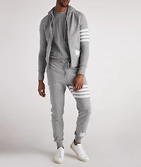 Four-Bar Stripe Zip-Up Cotton Hooded Sweater