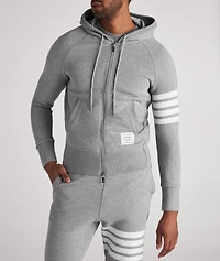 Four-Bar Stripe Zip-Up Cotton Hooded Sweater