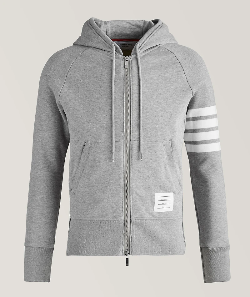 Four-Bar Stripe Zip-Up Cotton Hooded Sweater