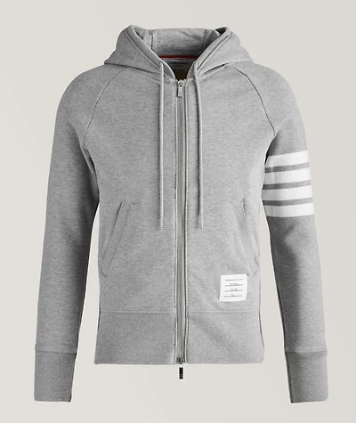 Four-Bar Stripe Zip-Up Cotton Hooded Sweater