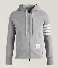 Four-Bar Stripe Zip-Up Cotton Hooded Sweater