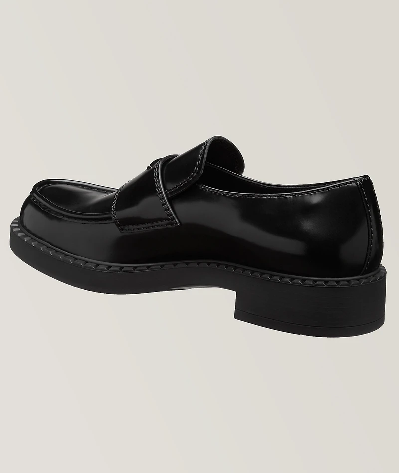 Logo Spazzolato Leather Loafers