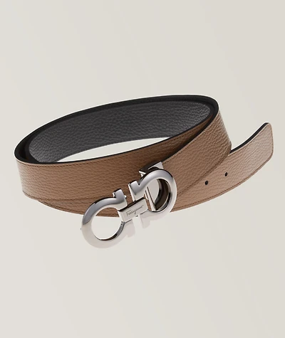 Double Gancini Reversible Leather Belt