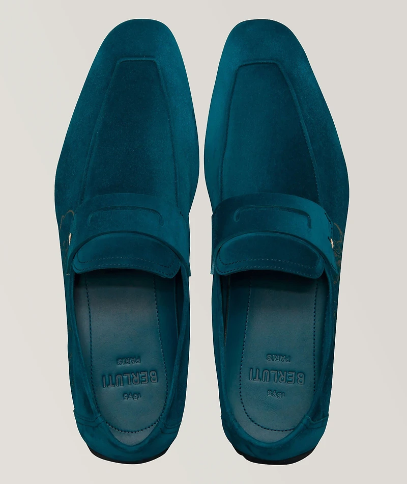 Lorenzo Drive Scritto Camoscio Leather Penny Loafers