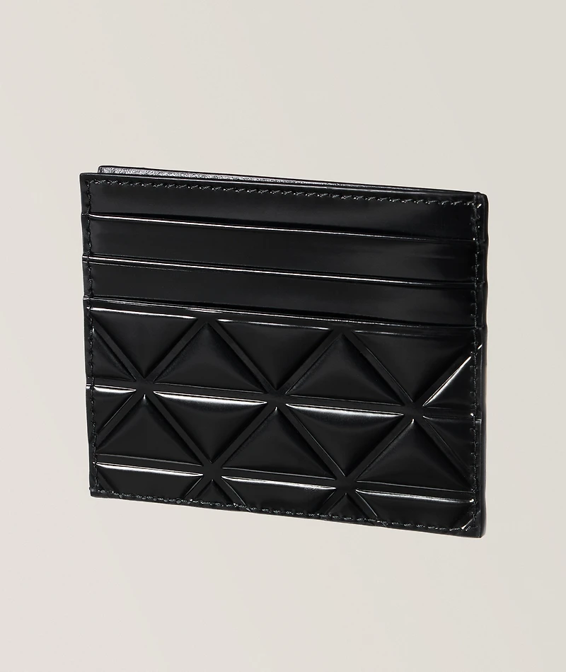 Embossed Triangle Quilted Calfskin Leather Cardholder