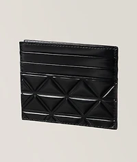 Embossed Triangle Quilted Calfskin Leather Cardholder