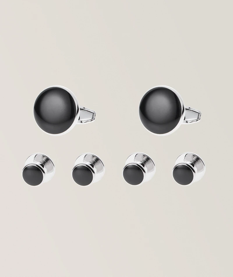 Round Enamel Cufflinks & Stud Set