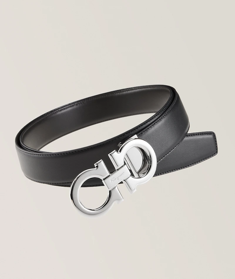 Double Gancini Reversible Leather Belt