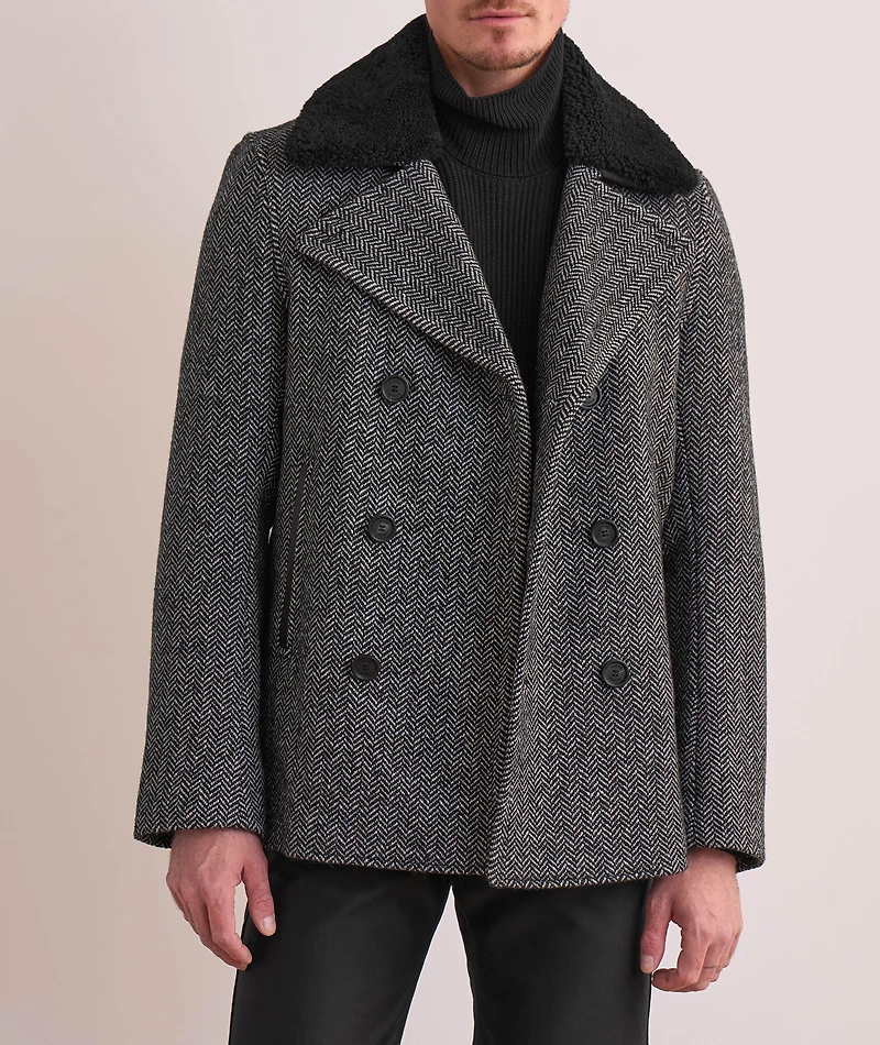 Cole Herringbone Wool Peacoat