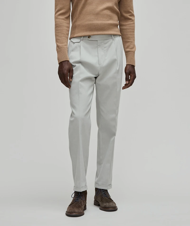 Serpo Shaped Fit with Slim-Fit Leg Stretch Cotton Pleated Pants