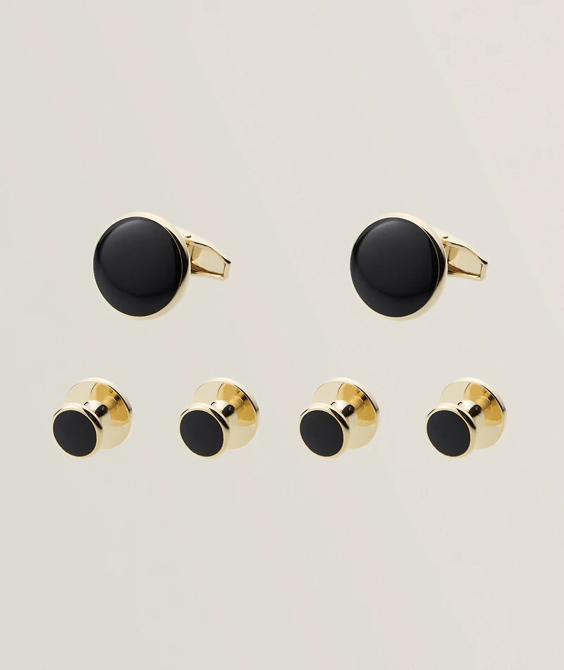 Round Enamel Cufflinks & Stud Set