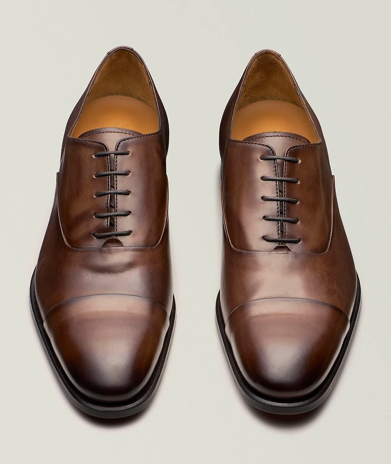 Burnished Leather Cap-Toe Oxfords