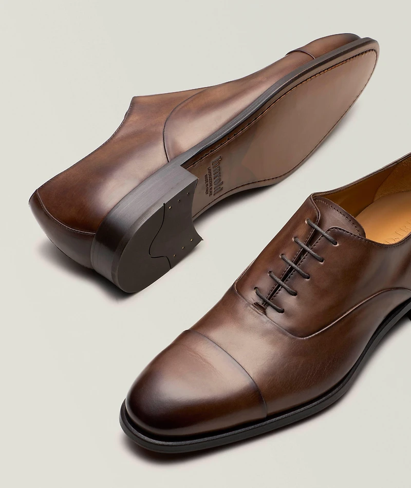Burnished Leather Cap-Toe Oxfords