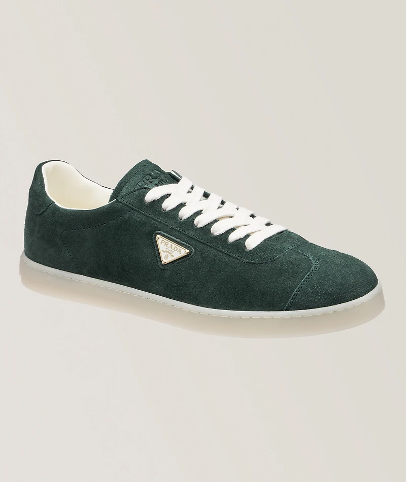 Triangle Logo Suede-Leather Sneakers