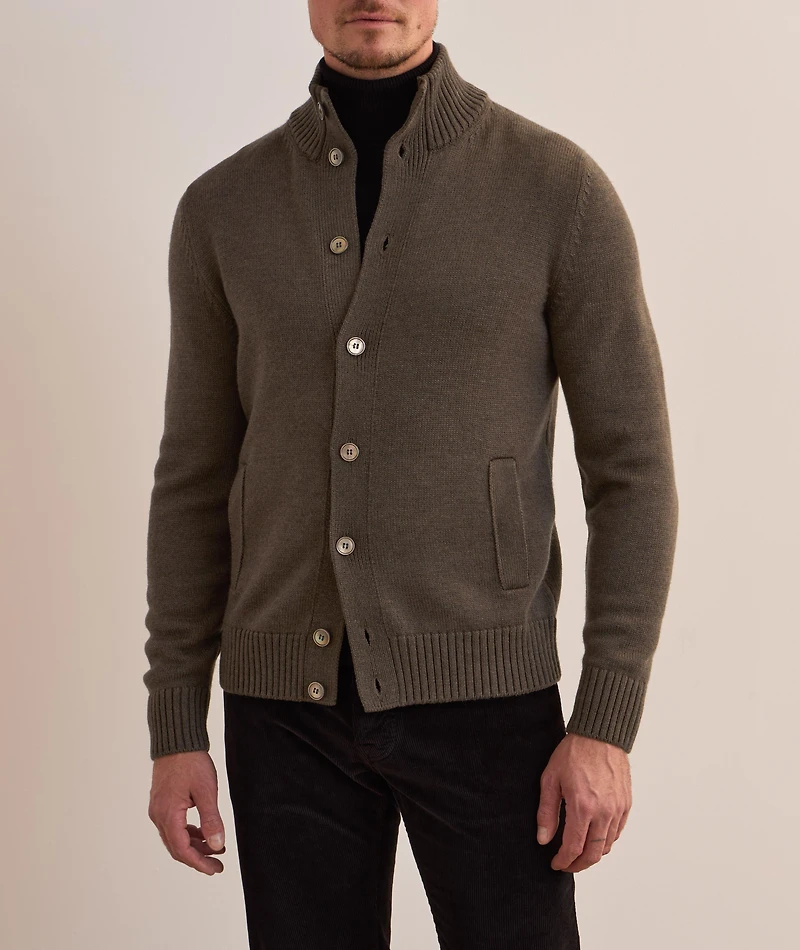 Herringbone Virgin Wool Cardigan