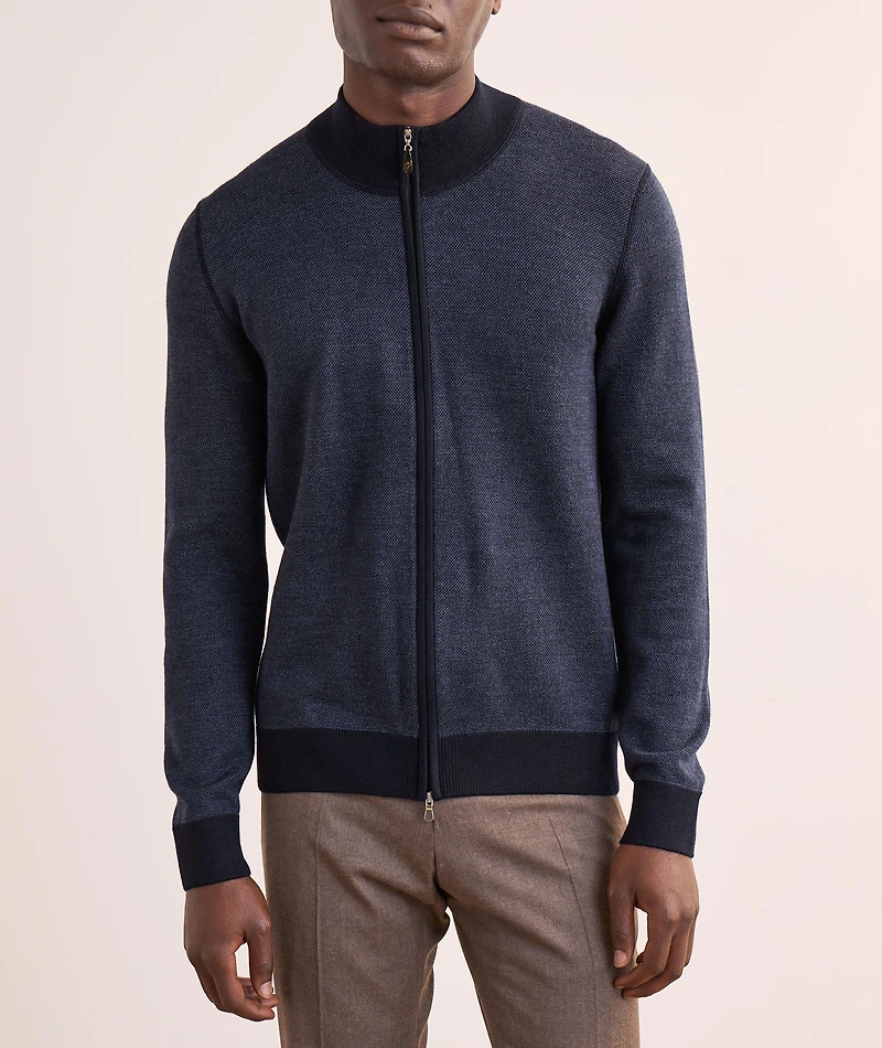Birdseye Virgin Wool Full-Zip Sweater