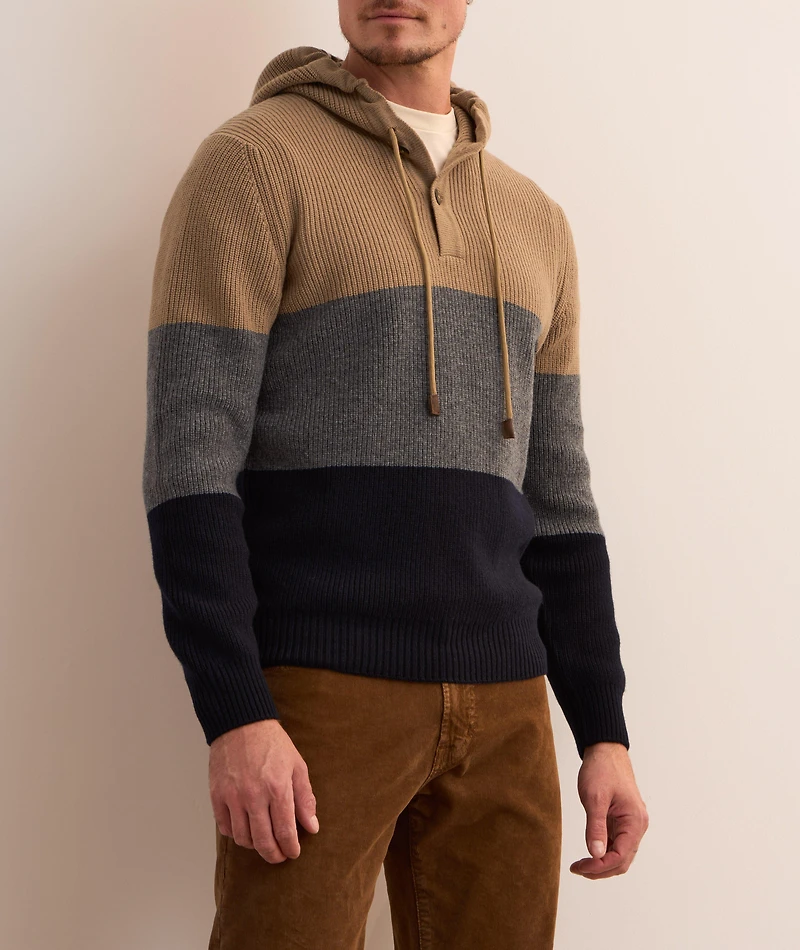 Colourblock Virgin Wool Hooded Sweater
