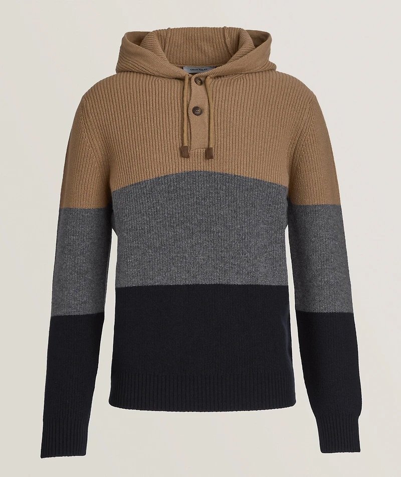 Colourblock Virgin Wool Hooded Sweater