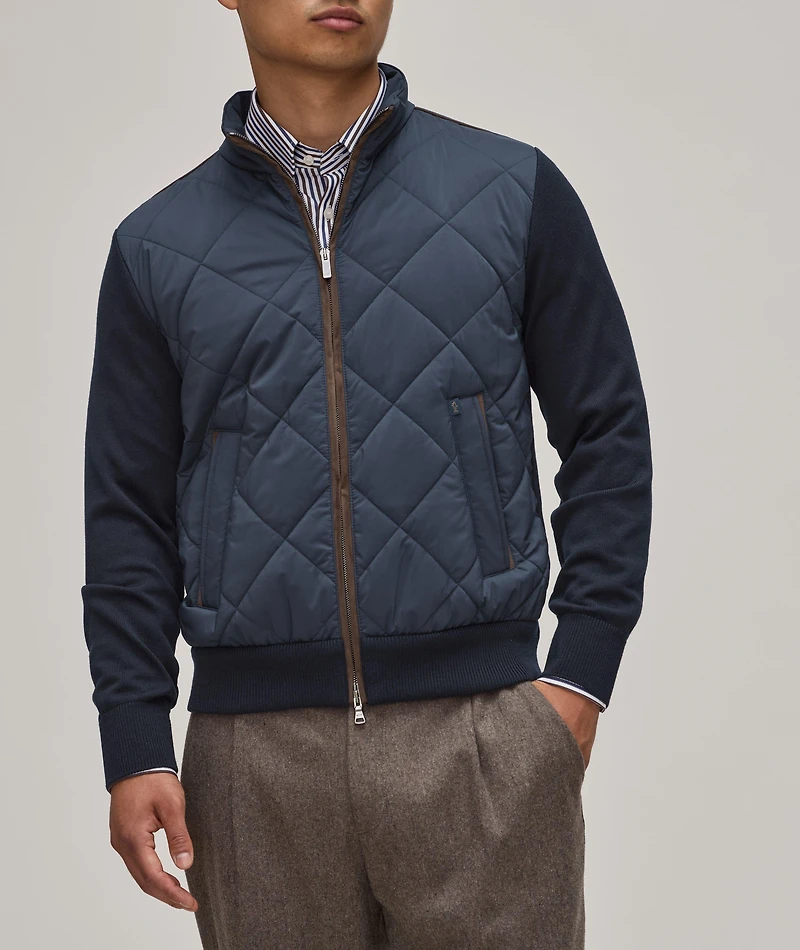 Quilted Zip Wool-Blend Sweater