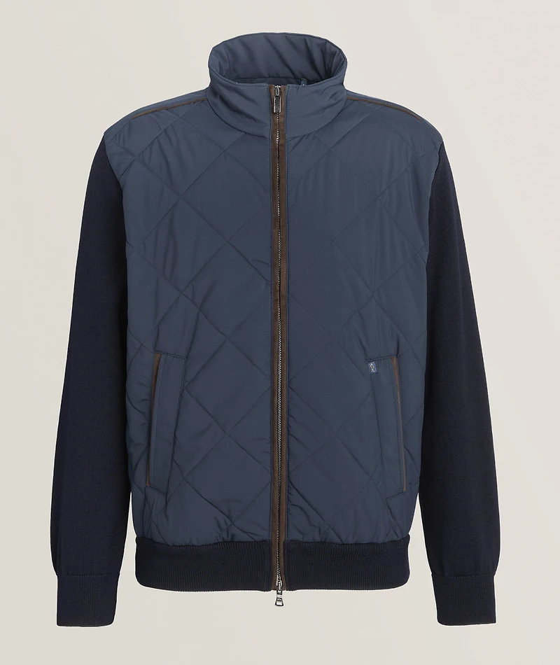 Quilted Zip Wool-Blend Sweater