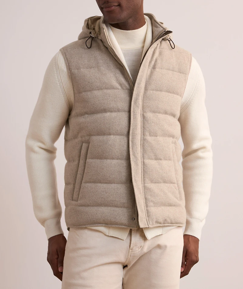 Virgin Wool Down Hooded Vest