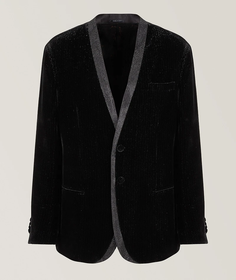Shiny Pinstriped Velvet Tuxedo Jacket