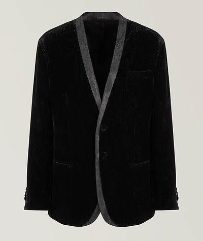 Shiny Pinstriped Velvet Tuxedo Jacket