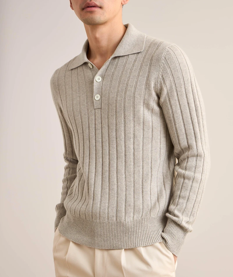 Ribbed Cashmere Polo Sweater