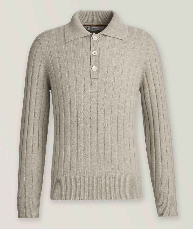 Ribbed Cashmere Polo Sweater