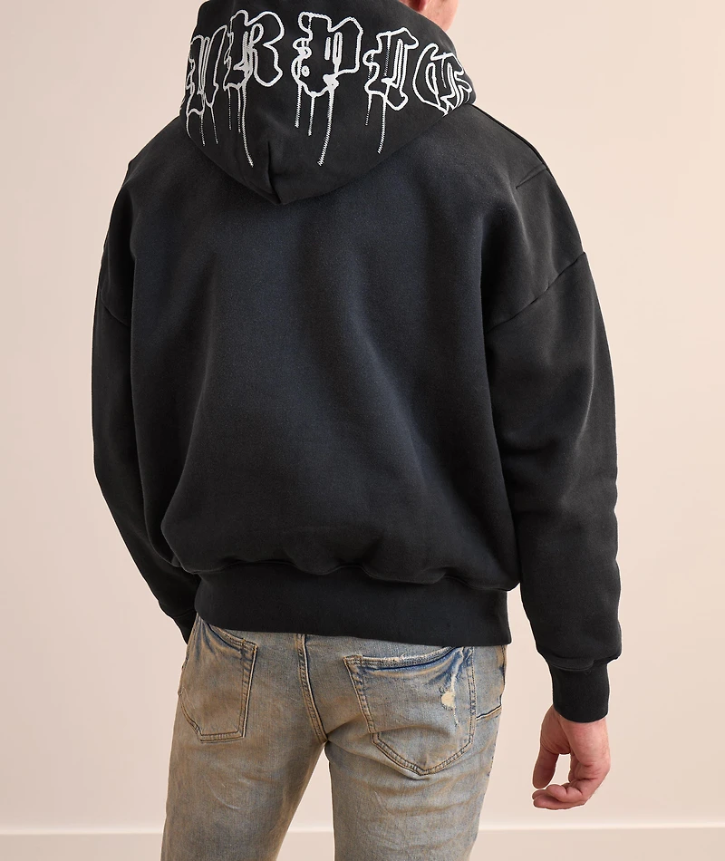 Gothic Wordmark Drip Zip-Up Hooded Sweater
