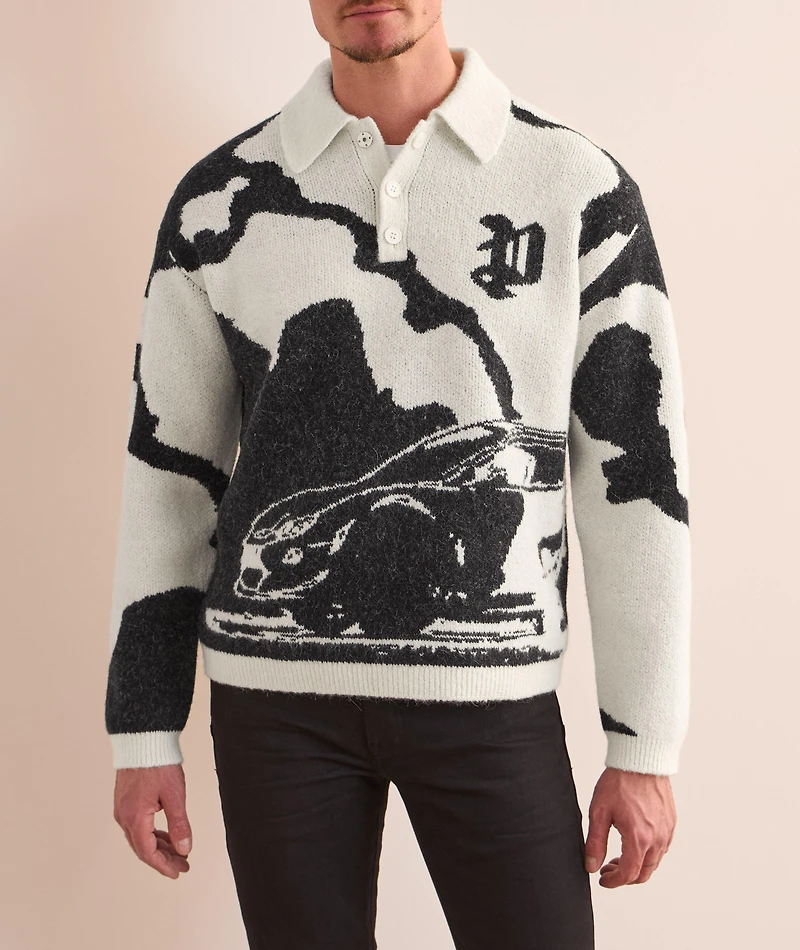 Fireball Jacquard Wool-Blend Polo Sweater