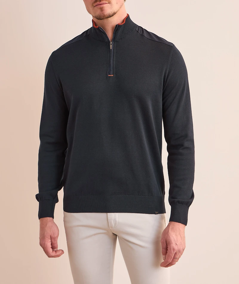Tipped Silk-Cotton Quarter-Zip Sweater