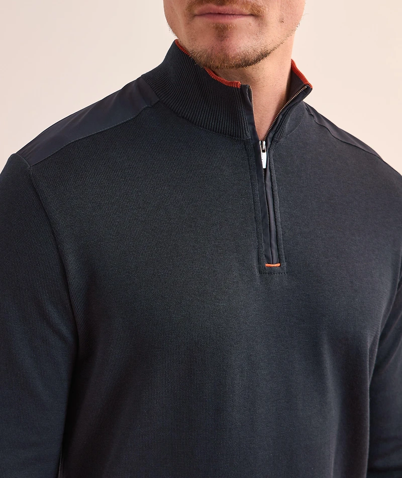 Tipped Silk-Cotton Quarter-Zip Sweater