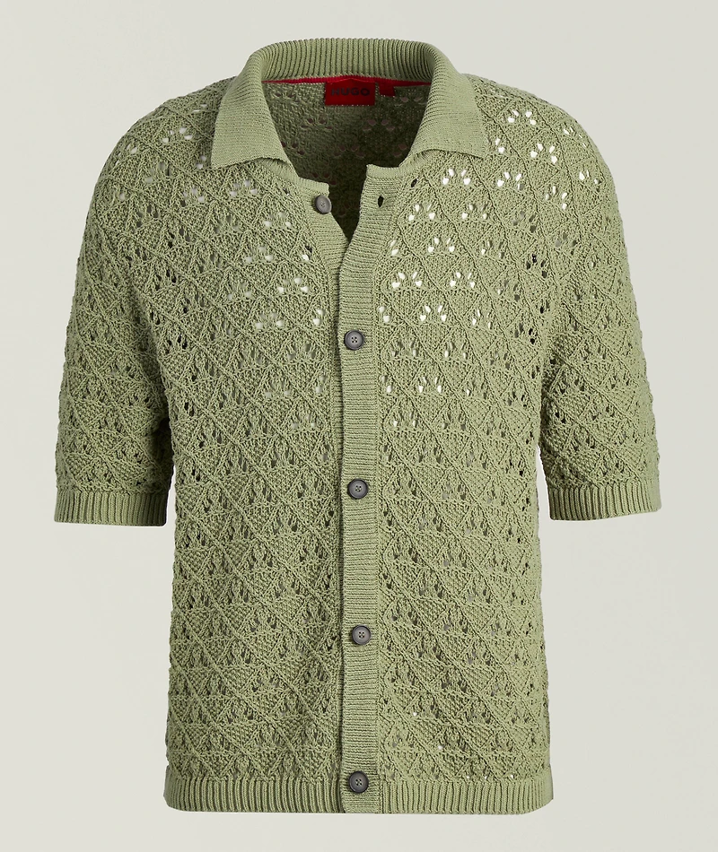Knit Cotton-Blend Camp Shirt