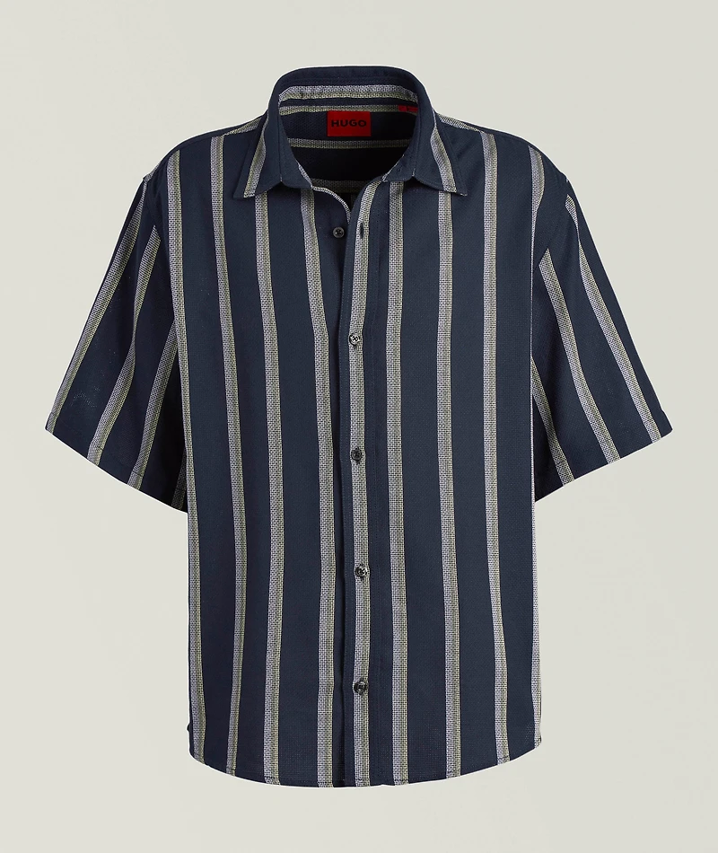 Striped Cotton-Blend Camp Shirt