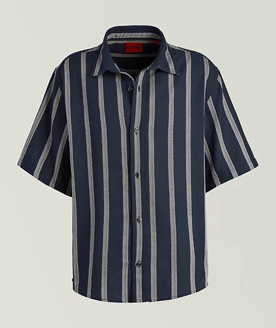 Striped Cotton-Blend Camp Shirt