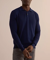 Cotton-Blend Stitch Polo Sweater