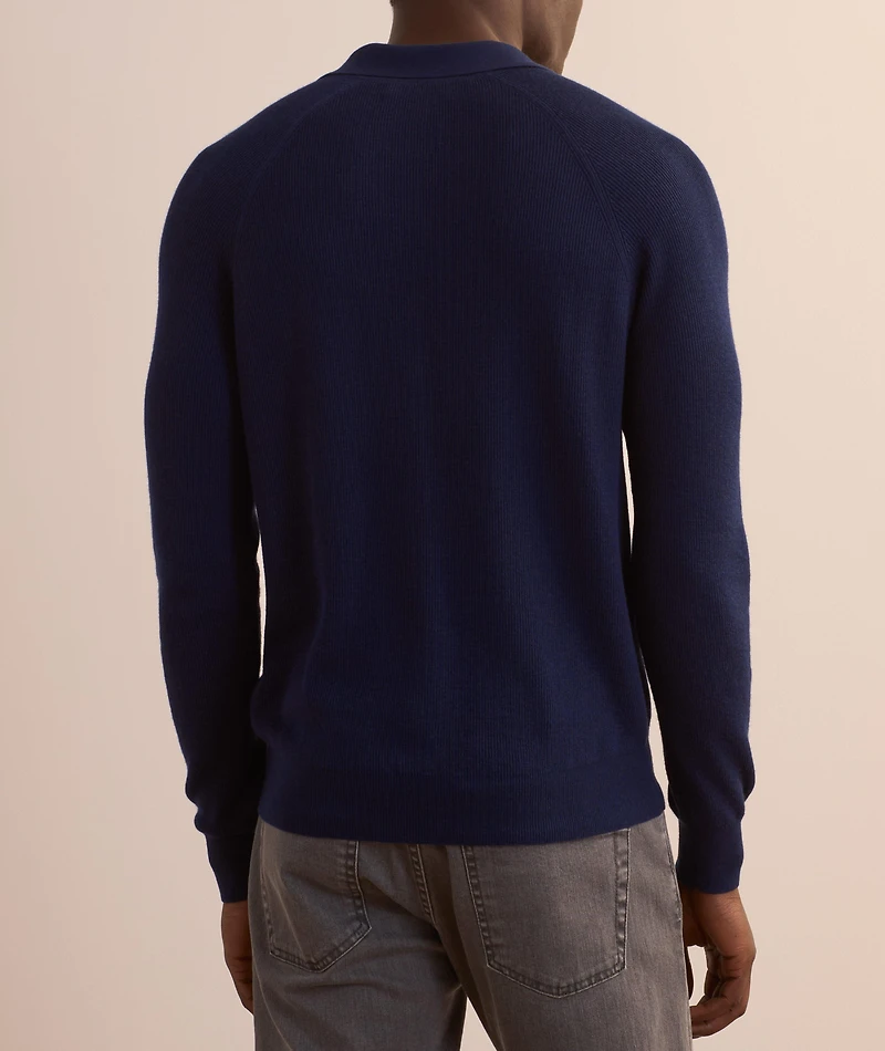 Cotton-Blend Stitch Polo Sweater