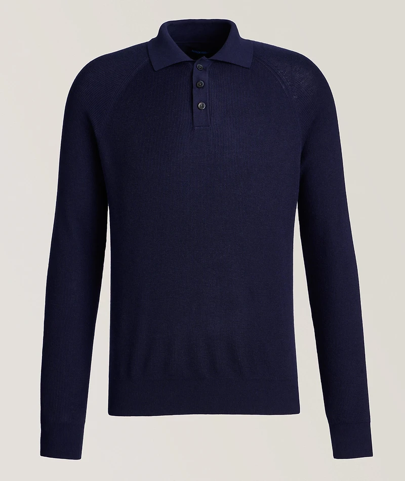 Cotton-Blend Stitch Polo Sweater