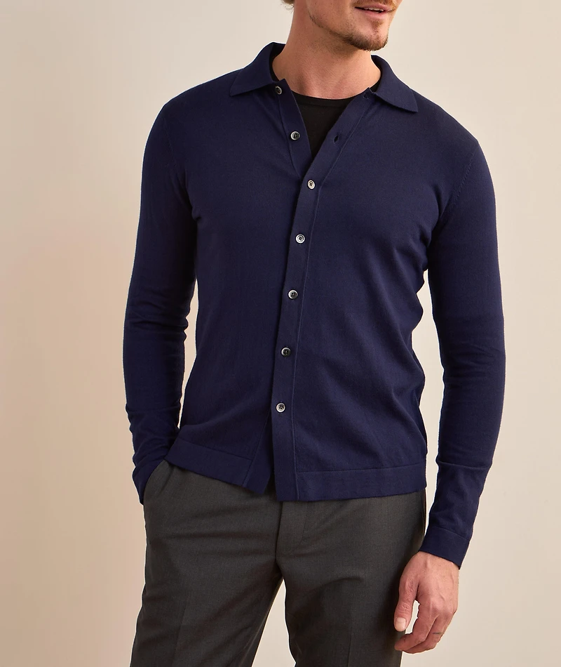 Cotton-Blend Polo Cardigan