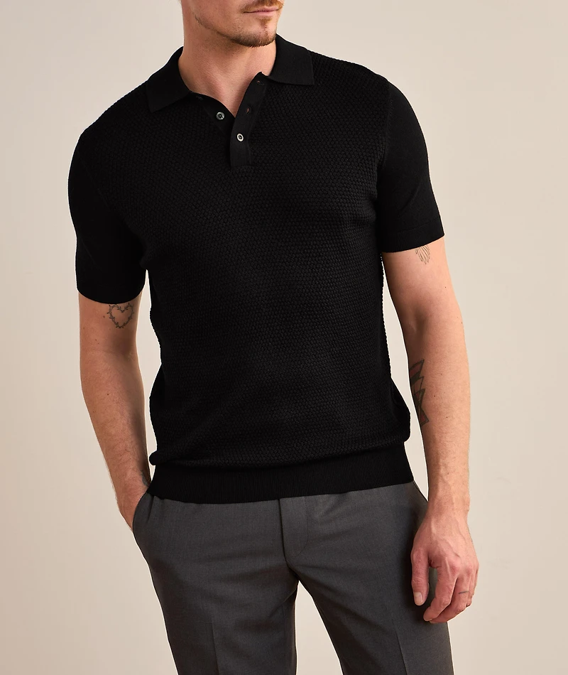 Merino Wool-Silk Bubble Stitch Polo